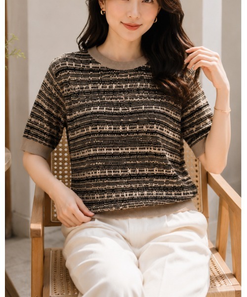 FAZVY(ファズビー)の「ニュアンスカラー半袖ニット(ニット/セーター・レディース・ブラック/ピンク・M)」の8枚目の写真