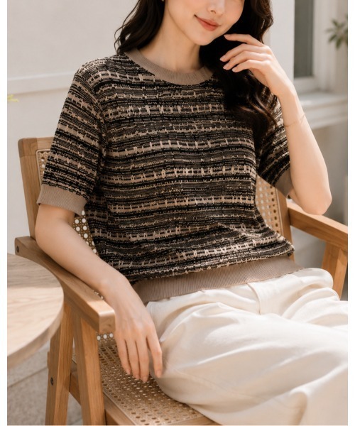 FAZVY(ファズビー)の「ニュアンスカラー半袖ニット(ニット/セーター・レディース・ブラック/ピンク・M)」の9枚目の写真