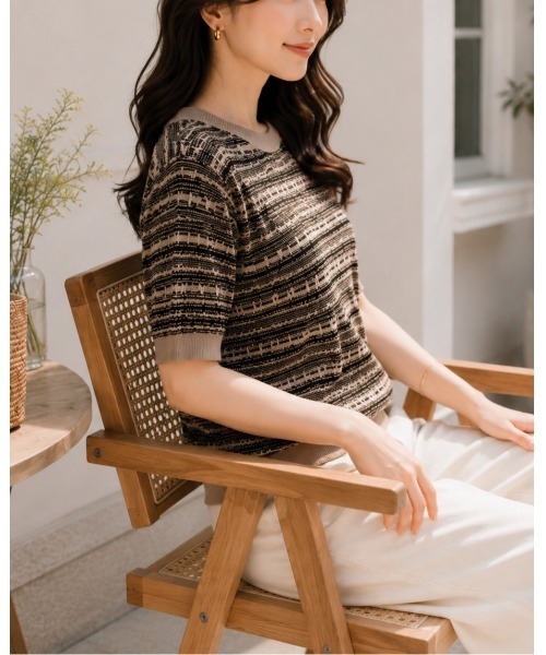 FAZVY(ファズビー)の「ニュアンスカラー半袖ニット(ニット/セーター・レディース・ブラック/ピンク・M)」の11枚目の写真