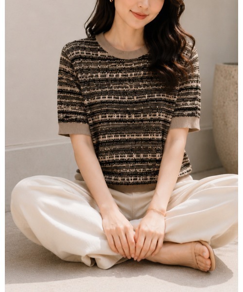 FAZVY(ファズビー)の「ニュアンスカラー半袖ニット(ニット/セーター・レディース・ブラック/ピンク・M)」の12枚目の写真