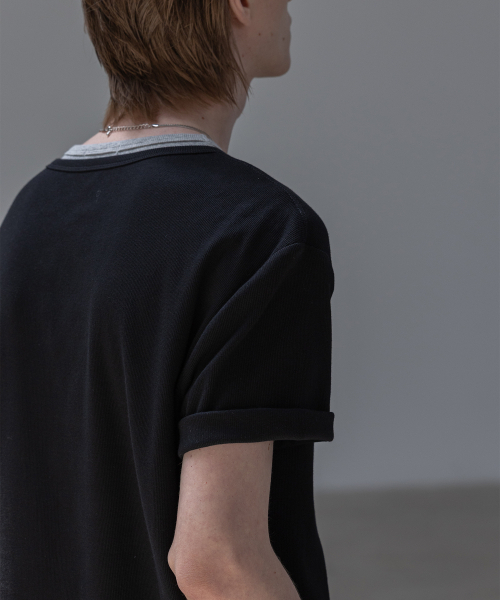 DECOROSO（デコローゾ）の「イージーレイヤードヘンリーネック半袖Tシャツ[ブラック]（Tシャツ/カットソー・メンズ・その他・LARGE/X-LARGE）」の5枚目の写真