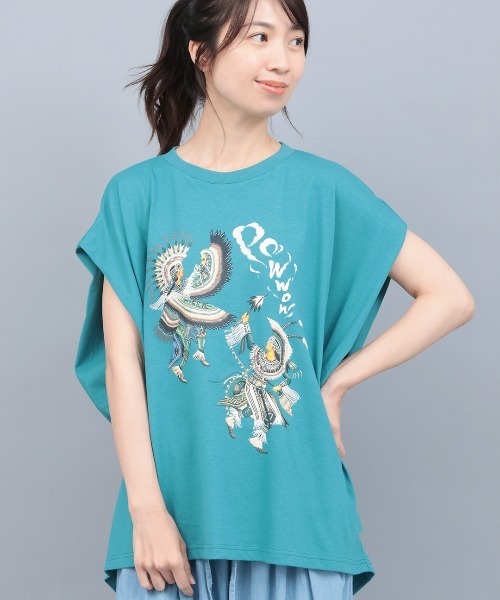チチカカ（チチカカ）の「汗染み防止パウワウプリントプルオーバー（Tシャツ/カットソー・レディース・アイボリー/チャコールグレー/ブルーグリーン・FREE）」の3枚目の写真