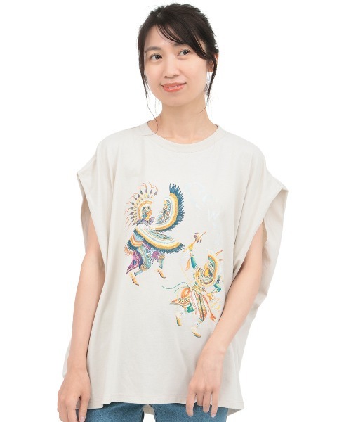 チチカカ（チチカカ）の「汗染み防止パウワウプリントプルオーバー（Tシャツ/カットソー・レディース・アイボリー/チャコールグレー/ブルーグリーン・FREE）」の8枚目の写真