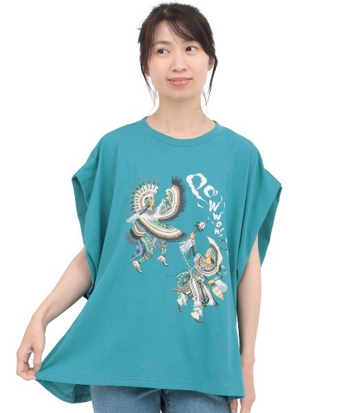チチカカ（チチカカ）の「汗染み防止パウワウプリントプルオーバー（Tシャツ/カットソー・レディース・アイボリー/チャコールグレー/ブルーグリーン・FREE）」の9枚目の写真