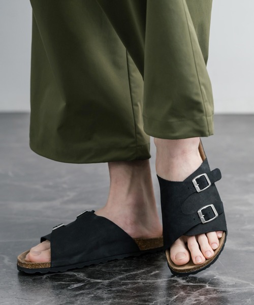 Rocky Monroe(ロッキーモンロー)の「AUTENTI オーテンティ ダブルベルト レザーサンダル/フラットサンダル(サンダル・メンズ・ブラック/ダークブラウン/アイボリー・40/41/42/43)」の1枚目の写真