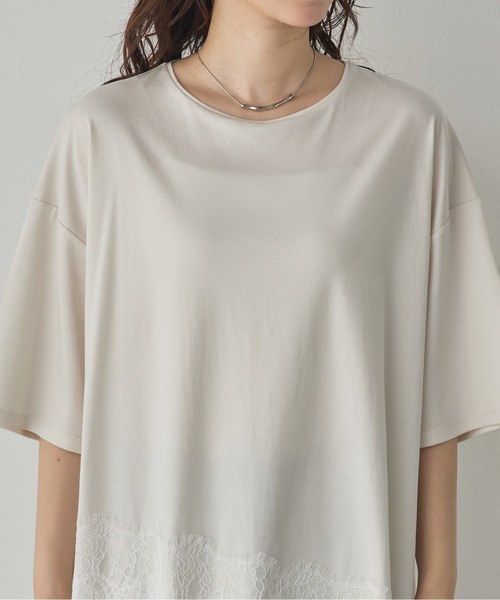 hunch(ハンチ)の「コンパクトスムース アシメレースドッキングトップス(Tシャツ/カットソー・レディース・アイボリー/ダークカーキ/ブラック・FREE)」の15枚目の写真