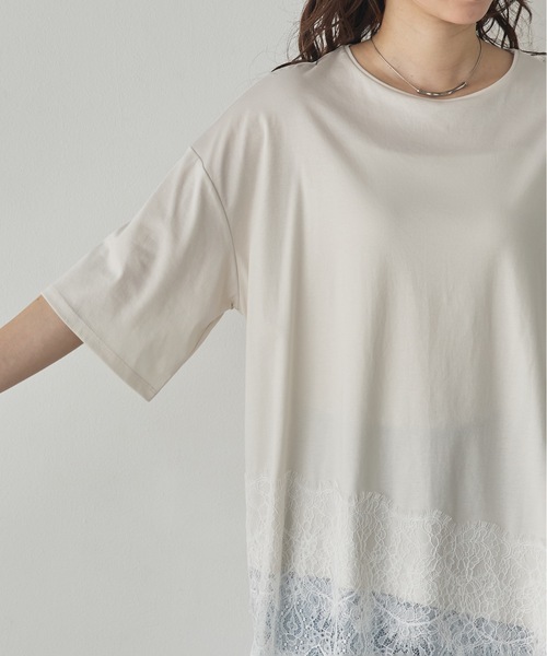 hunch(ハンチ)の「コンパクトスムース アシメレースドッキングトップス(Tシャツ/カットソー・レディース・アイボリー/ダークカーキ/ブラック・FREE)」の16枚目の写真