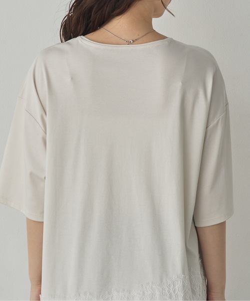 hunch(ハンチ)の「コンパクトスムース アシメレースドッキングトップス(Tシャツ/カットソー・レディース・アイボリー/ダークカーキ/ブラック・FREE)」の18枚目の写真
