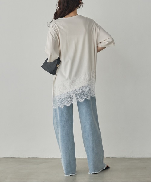 hunch(ハンチ)の「コンパクトスムース アシメレースドッキングトップス(Tシャツ/カットソー・レディース・アイボリー/ダークカーキ/ブラック・FREE)」の22枚目の写真