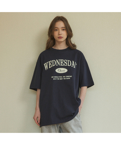 WEDNESDAYOASISFORWOMEN(ウェンズデー オアシス フォー ウーマン)の「W/シグニチャーオーバーサイズ半袖Tシャツ (6色)(Tシャツ/カットソー・レディース・ブルー/グリーン/アイボリー/ネイビー/グレー/ブラック・MEDIUM/LARGE)」の5枚目の写真