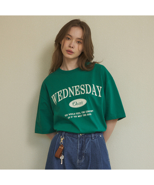 WEDNESDAYOASISFORWOMEN(ウェンズデー オアシス フォー ウーマン)の「W/シグニチャーオーバーサイズ半袖Tシャツ (6色)(Tシャツ/カットソー・レディース・ブルー/グリーン/アイボリー/ネイビー/グレー/ブラック・MEDIUM/LARGE)」の4枚目の写真