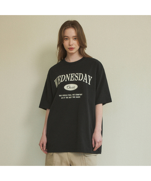 WEDNESDAYOASISFORWOMEN(ウェンズデー オアシス フォー ウーマン)の「W/シグニチャーオーバーサイズ半袖Tシャツ (6色)(Tシャツ/カットソー・レディース・ブルー/グリーン/アイボリー/ネイビー/グレー/ブラック・MEDIUM/LARGE)」の2枚目の写真