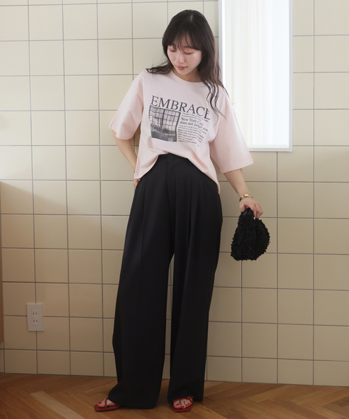 SCREEN STARS(スクリーンスターズ)の「《追加》SCREEN STARS SLOBE別注 ショートニュースペーパーTEE(Tシャツ/カットソー・レディース・ピンク/ホワイト・FREE)」の4枚目の写真