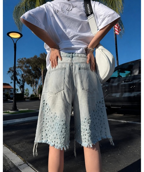 inst.ALL(インストール)の「パンチングダメージデニムルーズハーフパンツ(デニムパンツ・レディース・サックスブルー・L/S)」の6枚目の写真