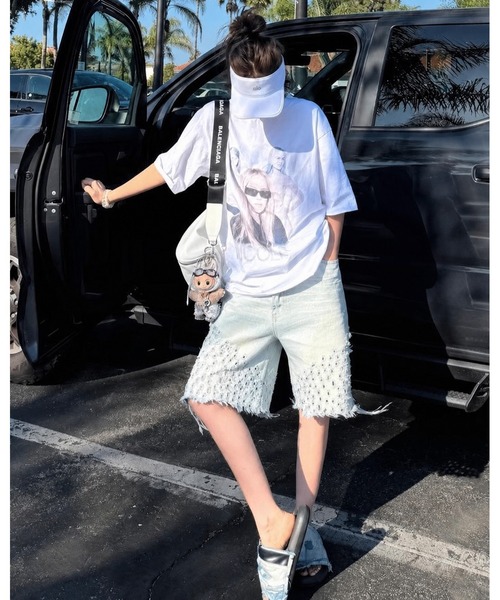 inst.ALL(インストール)の「パンチングダメージデニムルーズハーフパンツ(デニムパンツ・レディース・サックスブルー・L/S)」の7枚目の写真