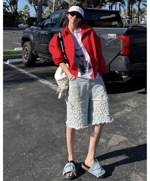 inst.ALL(インストール)の「パンチングダメージデニムルーズハーフパンツ(デニムパンツ・レディース・サックスブルー・L/S)」の8枚目の写真