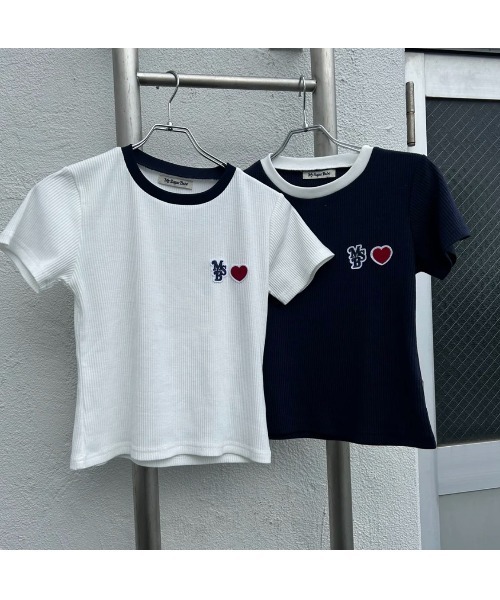 My sugar Babe(マイシュガーベイブ)の「lib knit t-shirt(Tシャツ/カットソー・メンズ・オフホワイト/ダークネイビー・フリー)」の3枚目の写真