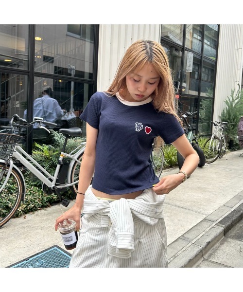 My sugar Babe(マイシュガーベイブ)の「lib knit t-shirt(Tシャツ/カットソー・メンズ・オフホワイト/ダークネイビー・フリー)」の8枚目の写真