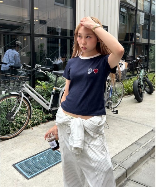 My sugar Babe(マイシュガーベイブ)の「lib knit t-shirt(Tシャツ/カットソー・メンズ・オフホワイト/ダークネイビー・フリー)」の9枚目の写真