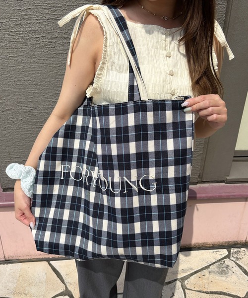 kutir(クティール)の「kutirlune/チェック柄2wayバッグ(トートバッグ・レディース・ブラック/イエロー/ブルー/ネイビー・FREE)」の20枚目の写真