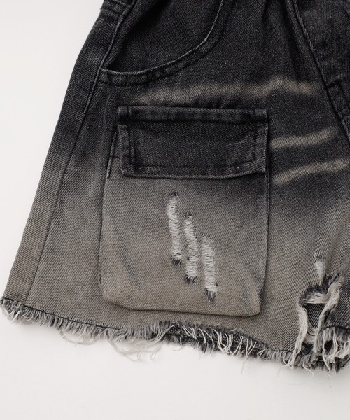 URBAN CHERRY(アーバンチェリー)の「チャックシャツドッキングデニムショートパンツ(デニムパンツ・キッズ・ブラック・120cm/130cm/140cm/150cm)」の9枚目の写真