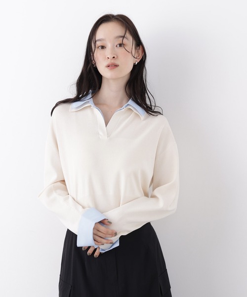 N.（N. Natural Beauty Basic）（エヌエヌナチュラルビューティーベーシック）の「シャツレイヤードニット（ニット/セーター・レディース・ホワイト系その他/ネイビー系/ブラウン系その他/ベージュ系その他・ﾌﾘ-）」の2枚目の写真