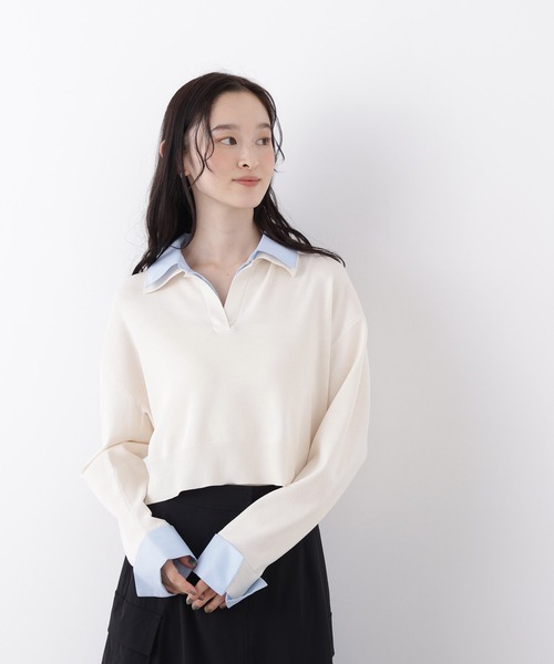 N.（N. Natural Beauty Basic）（エヌエヌナチュラルビューティーベーシック）の「シャツレイヤードニット（ニット/セーター・レディース・ホワイト系その他/ネイビー系/ブラウン系その他/ベージュ系その他・ﾌﾘ-）」の10枚目の写真