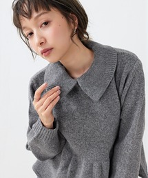 【ふんわり可愛いを叶える】襟付きペプラムニットトップス