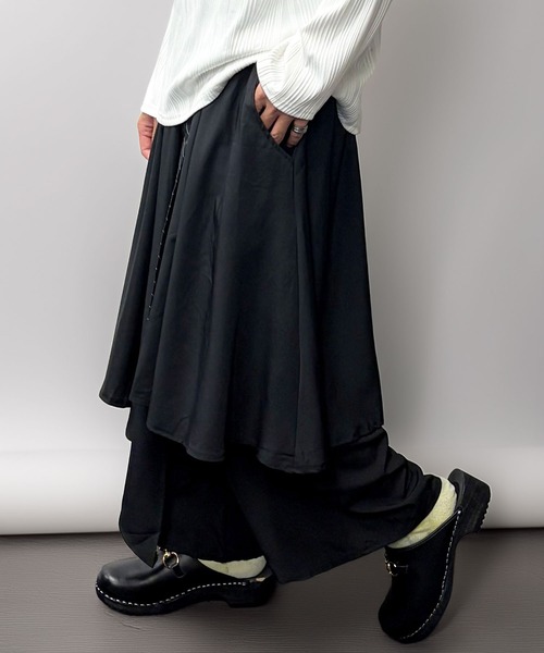 ルーズシルエット ワイドパンツ レイヤード ドレープ 袴 パンツ