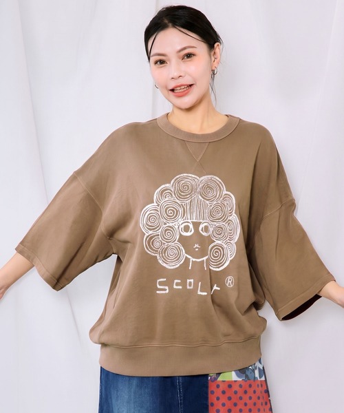 ScoLar(スカラー)の「163622:スカラーちゃん ピグメント染めプルオーバー(Tシャツ/カットソー・レディース・ブラウン/チャコールグレー・M)」の1枚目の写真