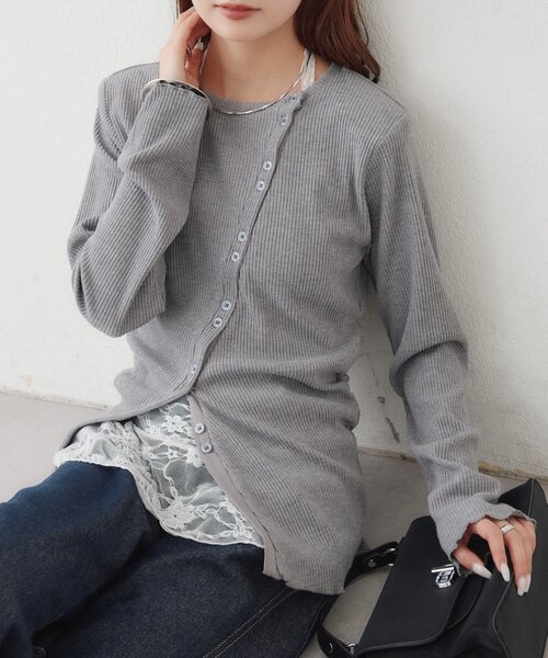 mystic（ミスティック）の「肩パット付きリブカーディガン（Tシャツ/カットソー・レディース・ブルー/オフホワイト/グレー・FREE）」の7枚目の写真