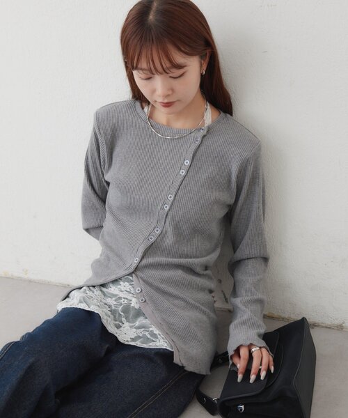 mystic（ミスティック）の「肩パット付きリブカーディガン（Tシャツ/カットソー・レディース・ブルー/オフホワイト/グレー・FREE）」の8枚目の写真