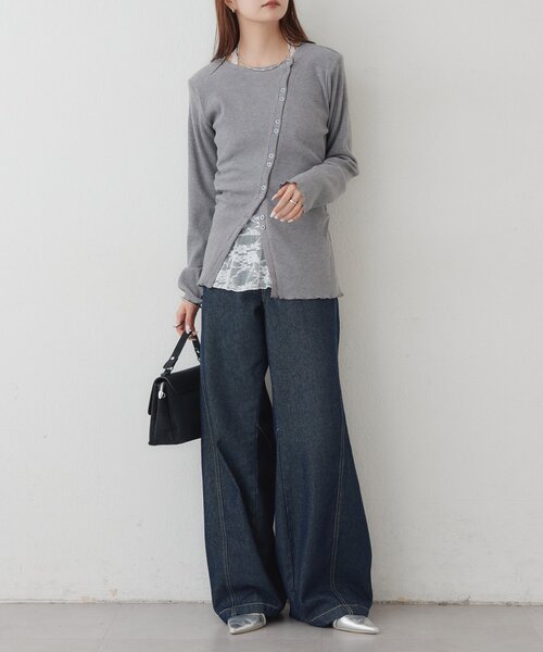 mystic（ミスティック）の「肩パット付きリブカーディガン（Tシャツ/カットソー・レディース・ブルー/オフホワイト/グレー・FREE）」の10枚目の写真