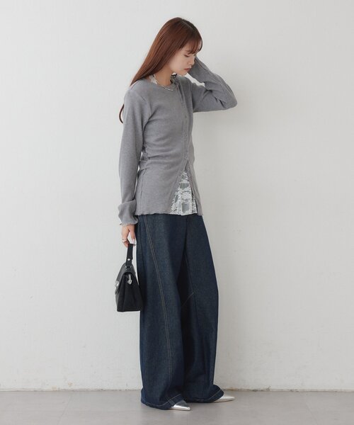 mystic（ミスティック）の「肩パット付きリブカーディガン（Tシャツ/カットソー・レディース・ブルー/オフホワイト/グレー・FREE）」の11枚目の写真