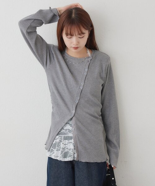 mystic（ミスティック）の「肩パット付きリブカーディガン（Tシャツ/カットソー・レディース・ブルー/オフホワイト/グレー・FREE）」の17枚目の写真