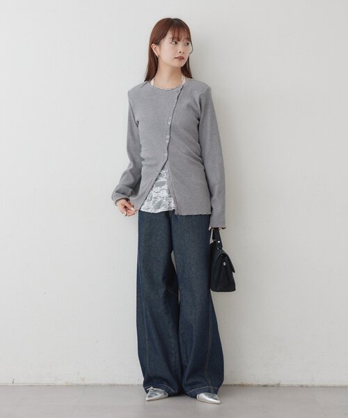 mystic（ミスティック）の「肩パット付きリブカーディガン（Tシャツ/カットソー・レディース・ブルー/オフホワイト/グレー・FREE）」の19枚目の写真