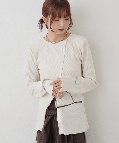mystic（ミスティック）の「肩パット付きリブカーディガン（Tシャツ/カットソー・レディース・ブルー/オフホワイト/グレー・FREE）」の2枚目の写真