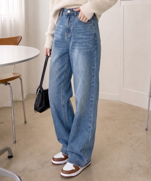 Mku Ekta（ムクエクタ）の「ハイウエストワイドレッグジーンズ（デニムパンツ・レディース・ブルー/ダークグレー・M/S/XL/L）」の2枚目の写真