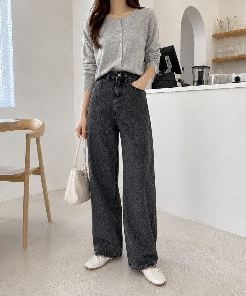 Mku Ekta（ムクエクタ）の「ハイウエストワイドレッグジーンズ（デニムパンツ・レディース・ブルー/ダークグレー・M/S/XL/L）」の3枚目の写真