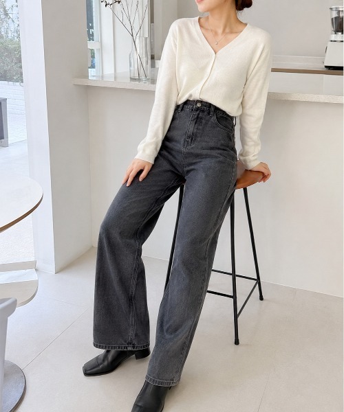 Mku Ekta（ムクエクタ）の「ハイウエストワイドレッグジーンズ（デニムパンツ・レディース・ブルー/ダークグレー・M/S/XL/L）」の13枚目の写真