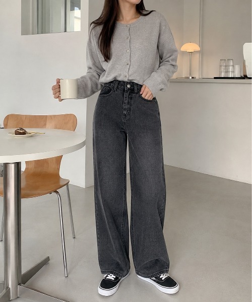 Mku Ekta（ムクエクタ）の「ハイウエストワイドレッグジーンズ（デニムパンツ・レディース・ブルー/ダークグレー・M/S/XL/L）」の4枚目の写真