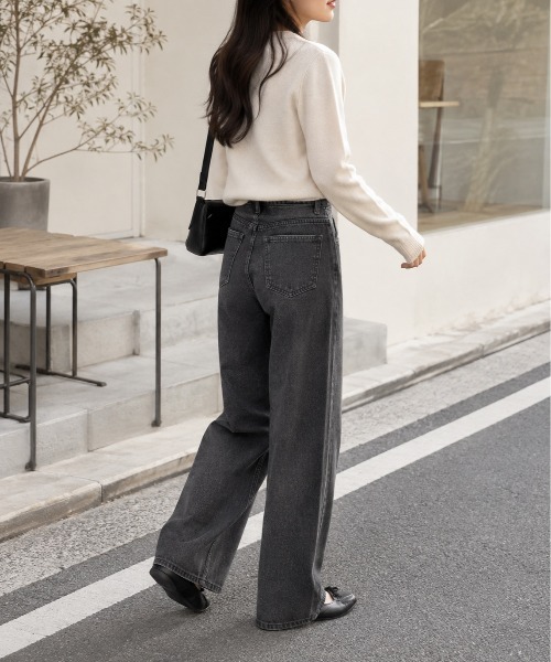 Mku Ekta（ムクエクタ）の「ハイウエストワイドレッグジーンズ（デニムパンツ・レディース・ブルー/ダークグレー・M/S/XL/L）」の15枚目の写真
