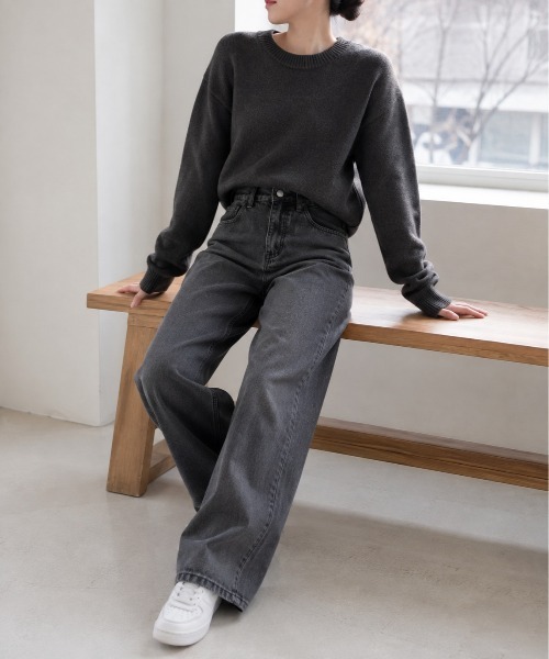 Mku Ekta（ムクエクタ）の「ハイウエストワイドレッグジーンズ（デニムパンツ・レディース・ブルー/ダークグレー・M/S/XL/L）」の20枚目の写真