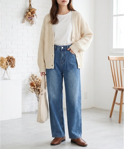 Mku Ekta（ムクエクタ）の「ハイウエストワイドレッグジーンズ（デニムパンツ・レディース・ブルー/ダークグレー・M/S/XL/L）」の21枚目の写真