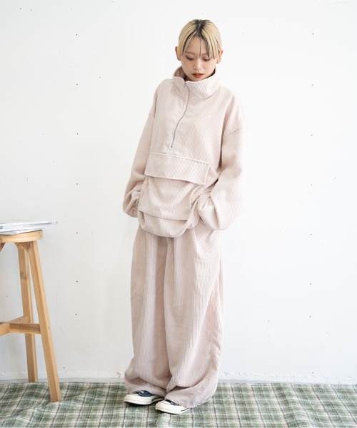 bashful base Oriental(バッシュフルベースオリエンタル)の「【bbO】コーデュロイハーフジップアノラック(スウェット・メンズ・ブラック/ピンク/アイボリー/ブラウン・MEDIUM/LARGE)」の9枚目の写真