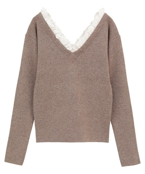 CLANE(クラネ)の「【CLANE/クラネ】2WAY FRILL V NECK KNIT TOPS/2WAYフリルVネックニットトップス(ニット/セーター・レディース・ベージュ/グレー/ブラック・1)」の3枚目の写真