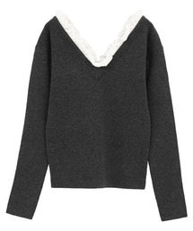 【CLANE/クラネ】2WAY FRILL V NECK KNIT TOPS/2WAYフリルVネックニットトップス