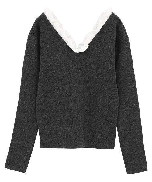 CLANE(クラネ)の「【CLANE/クラネ】2WAY FRILL V NECK KNIT TOPS/2WAYフリルVネックニットトップス(ニット/セーター・レディース・ベージュ/グレー/ブラック・1)」の2枚目の写真