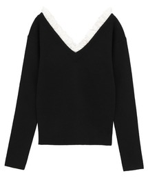 【CLANE/クラネ】2WAY FRILL V NECK KNIT TOPS/2WAYフリルVネックニットトップス