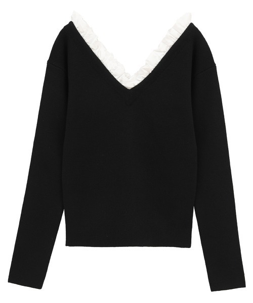 CLANE(クラネ)の「【CLANE/クラネ】2WAY FRILL V NECK KNIT TOPS/2WAYフリルVネックニットトップス(ニット/セーター・レディース・ベージュ/グレー/ブラック・1)」の1枚目の写真